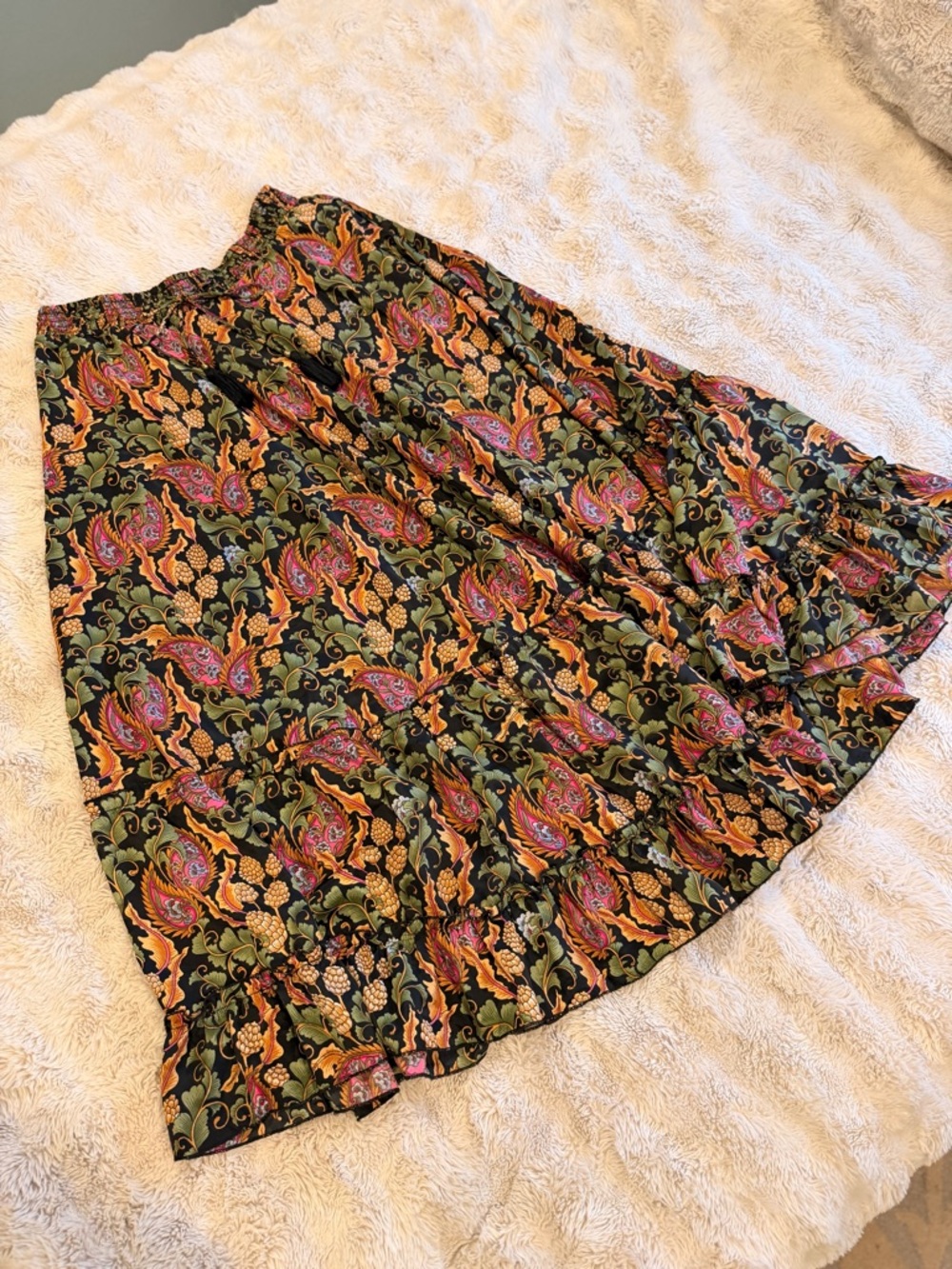 Chelsea & Theodore Black Floral Paisley Tiered Skirt